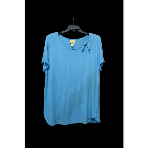 Ruby Rd Blue Short Sleeve Top Womens Size L Rayon Stretch Casual Blouse - Picture 2 of 5